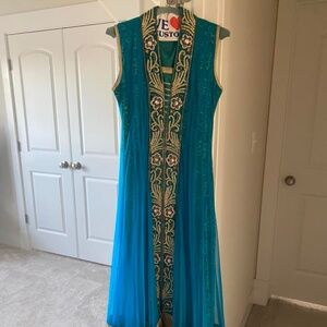 Blue Teal Anarkali with self design and stone work